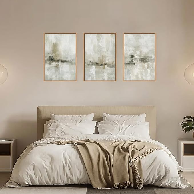 Ausril Large Minimalist Textured Framed Canvas Wall Art Set, Neutral Abstract Wall Decor, Modern Beige Gray Wall Painting, Brown and White Art Print for Living Room, Bedroom, Office 16" × 24" × 3