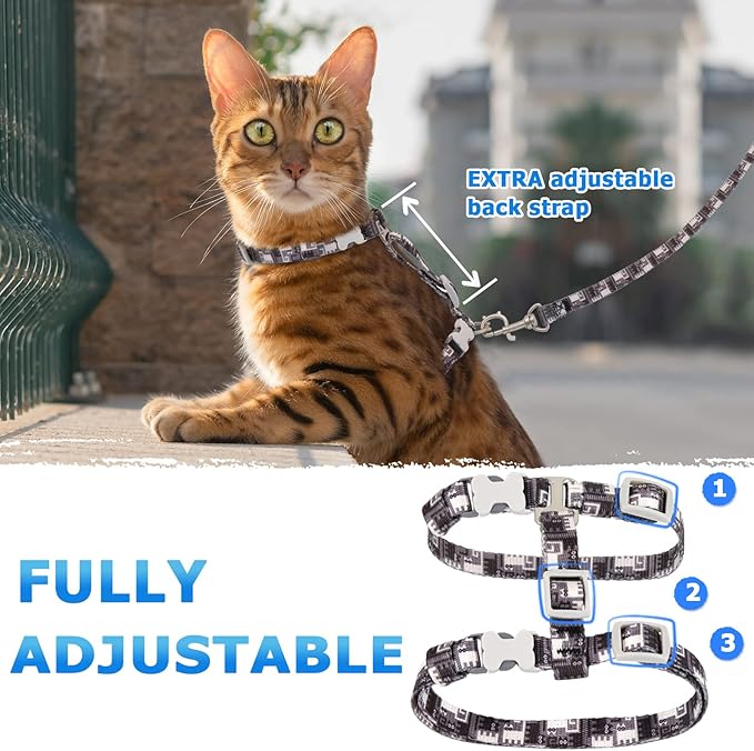 Supet Cat Harness and Leash Escape Proof, Adjustable Cat Leash and Harness Set for Walking, Lightweight Cat Harness for Large Small Kittens