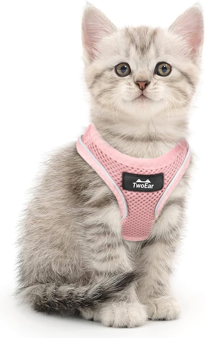 TwoEar Dog Vest Harness Reflective, No-Pull Pet Harness Easy Control with Breathable Mesh, Soft Puppy Step-in Harness No-Choke for Outdoor Walking, Training for Small Dogs, Cats(XS, Pink)