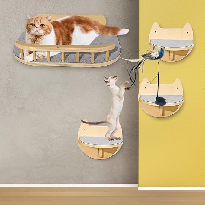 Cat Shelves for Wall Kit – Complete Set for Vertical Cat Play & Climbing – Stylish & Durable Wall-Mounted Cat Shelves – Floating Cat Perches – Ideal for Enriching Your Cat’s Environment