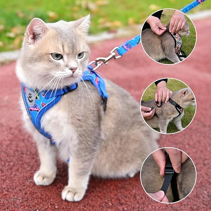 KOOLTAIL Cat Harness and Leash Set, Escape Proof for Safe Walking & Travel, Reflective Comfortable Easy Control Adjustable Kitten Harness for Boys&Girls Small Medium Large Cats Car M