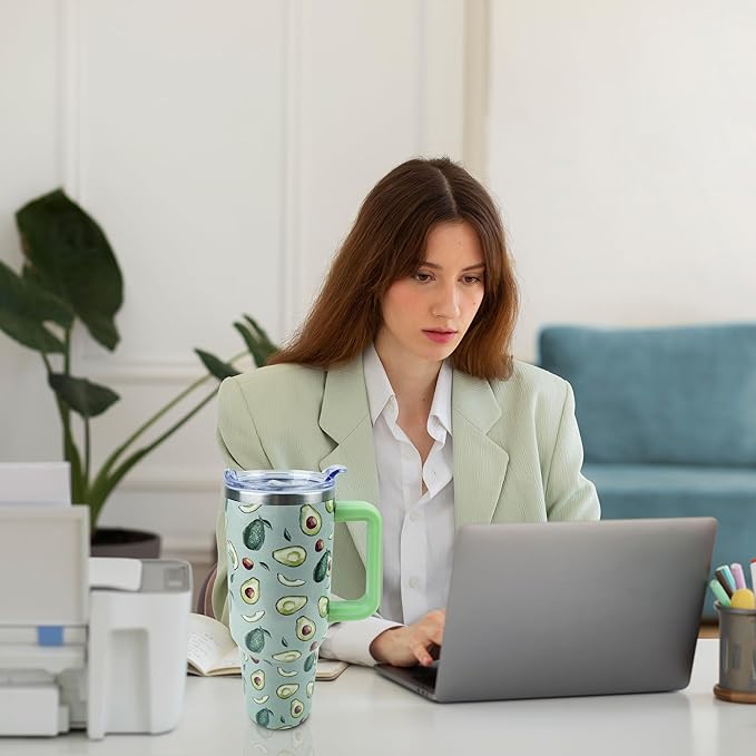 40 oz Tumbler with Handle and Straw, Stainless Steel Insulated Cup with Leak Proof Lid and Straw Lid, Keep Drinks Cold and Hot for Hours(Avocado)