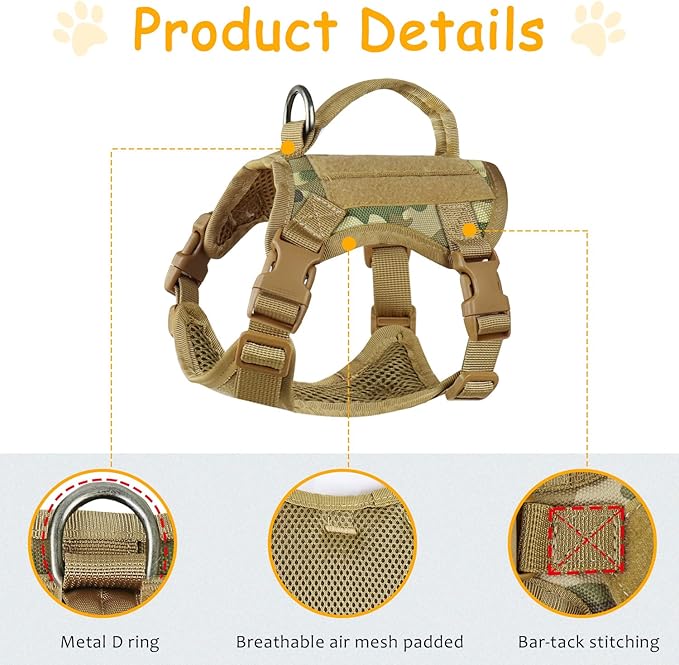 Tactical Cat Harness for Walking, Adjustable Escape Proof Pet Vest for Large Cat,Easy Control Breathable Cat Vest with Handle，Molle Patches (camo Khaki, L)