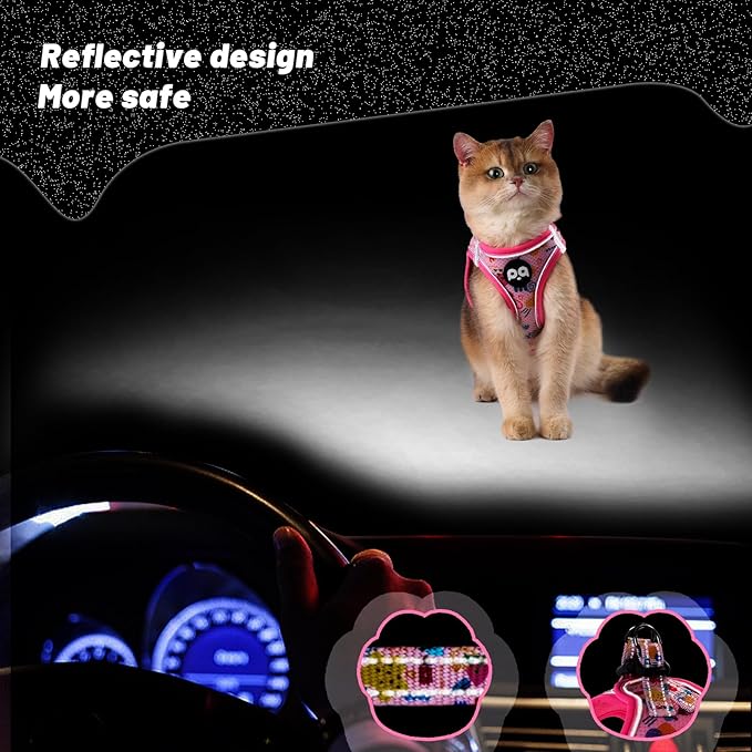 Cat Vest Harness Leash Set: Escape Proof & Reflective Kitten Soft Mesh Vest for Small Medium Large Puppy Pets Walking Hiking and Traveling(XSmall,Pink)