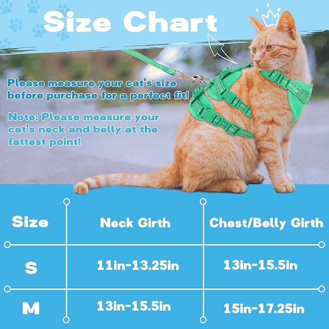 Fully Escape Proof Cat Harness and Leash Set for Walking, Adjustable Soft Kitten Vest with Reflective Strip for Small Medium Large Adult Cats, Breathable Kitty Harness,Blue M