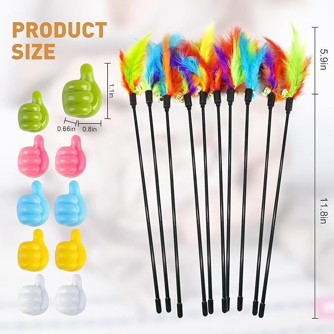 10Pcs Interactive Cat Toys Feather Toys Cat Toys Wand with 10Pcs Cat Teaser Stick Storage Holder for Indoor Cats to Chase and Exercise