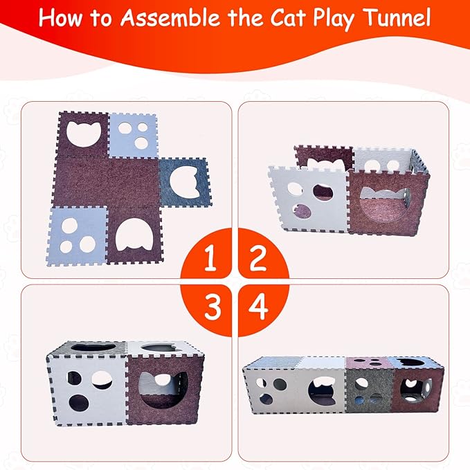 18 PCS Cat Tunnel for Indoor Cats,DIY Transformable Cat Hideaway Cave,Kitten Play Tubes and Tunnels,Felt Peekaboo Cat Toy with Interactive Peek Holes