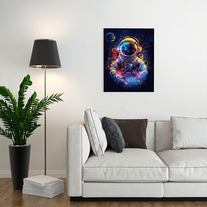 Astronaut Decor Wall Art Spaceman Wall Decor Astronaut Poster Spaceman Pictures for Wall Galaxy Canvas Print Painting Framed Artwork for Bathroom Bedroom Living Room 16"x20"
