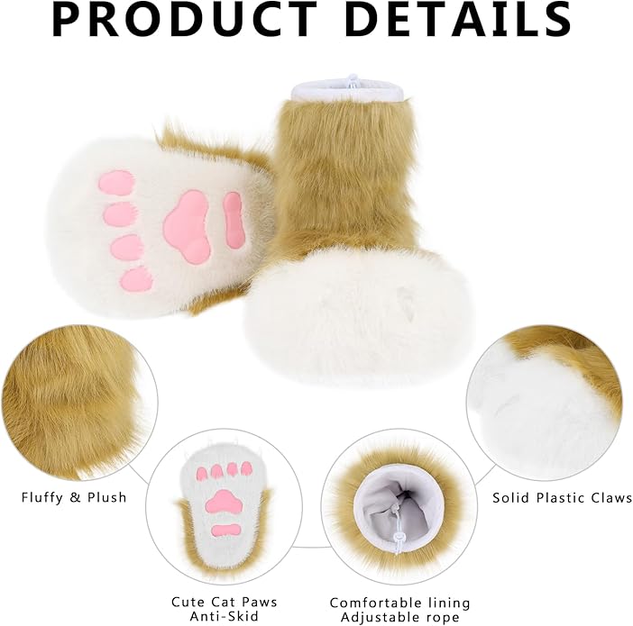 Animal Fuzzy Slippers Bear Cat Wolf Dog Fox Fursuit Feet Paw Claw Shoes Furry Boots Costume Accessories for Adult Kids