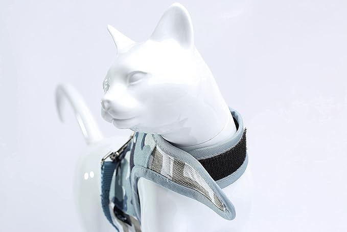 Cat Harness and Leash for Walking Escape Proof, Adjustable Cat Vest Harness, Padded Stylish Cat Walking Jackets, Grey Camo, Extra Large