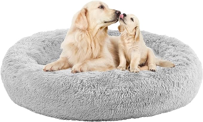Nisrada Dog Bed for Large Dogs, 56 inch Calming Dogs Bed, Washable-Round Cozy Soft Pet Bed for Large Dogs with Slip-Resistant Bottom