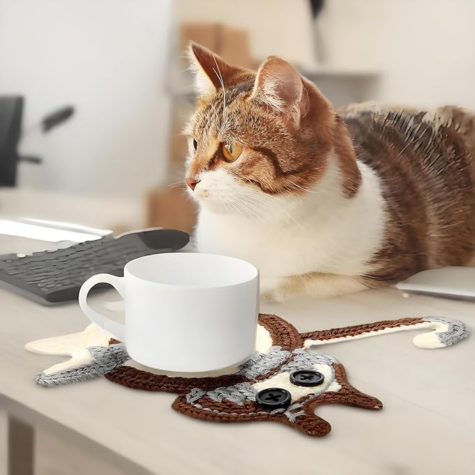 7PCS Drink Coasters - Woven Creative Cute Cat Coasters for Coffee and Tea - Desktop Gifts