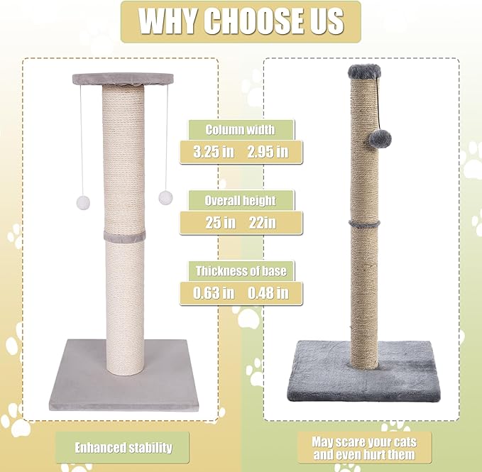 Cat Scratching Post-Scratching Post with Sisal Rope for Indoor Cats Large Cat Scratching Post sisal cat Scratcher Cute for Kitten Scratching Post(25 inch)