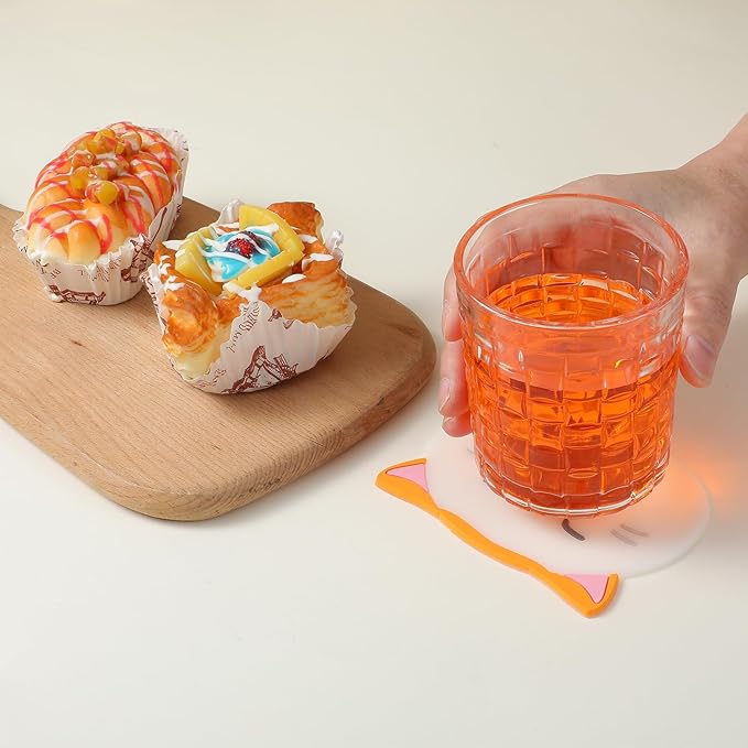 4Pcs Funny Cat Coasters for Drinks, Cute Cat Cup Holder, Silicone Small Coasters for Coffee Table Dinning Room Desk Decorations Non Slip Hot Pads for Beverage Drink Tea Home Gift Idea