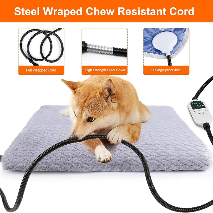 ENJOY PET Pet Heating Pad, Heated Cat Bed Indoor Heated Dog Bed with Chew Resistant Steel Cord, 12 Level Timer and Temperature Cat Heating Pad, Heated Pet Bed Electric Heating pad for Puppy Cats Dogs