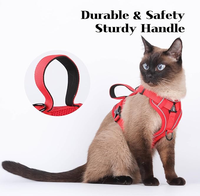 Cat Harness and Leash Set Escape Proof Adjustable Tactical Vest Breathable Kitten Harness with Handle for Walking Reflective Strips Jacket for Dark Night