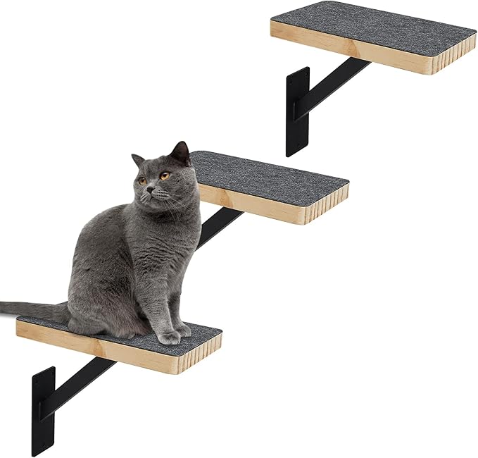 Cat Climbing Steps for Wall (Pack of 3) -Sturdy Metal Support Cat Wall Steps, Wall Floating Shelves, Indoor Cat Wall Furniture & Perch, Cat Hammock Bed, Cat Ladder Stairs-Easy to Install