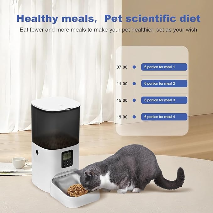 Automatic Cat Feeder, 6L Cat Food Dispenser with 10s Voice Recorder, Pet Feeder up to 8 Meals per Day, Timed Cat Feeder with Dry Food Sealed Ring (Jade White, 6L)
