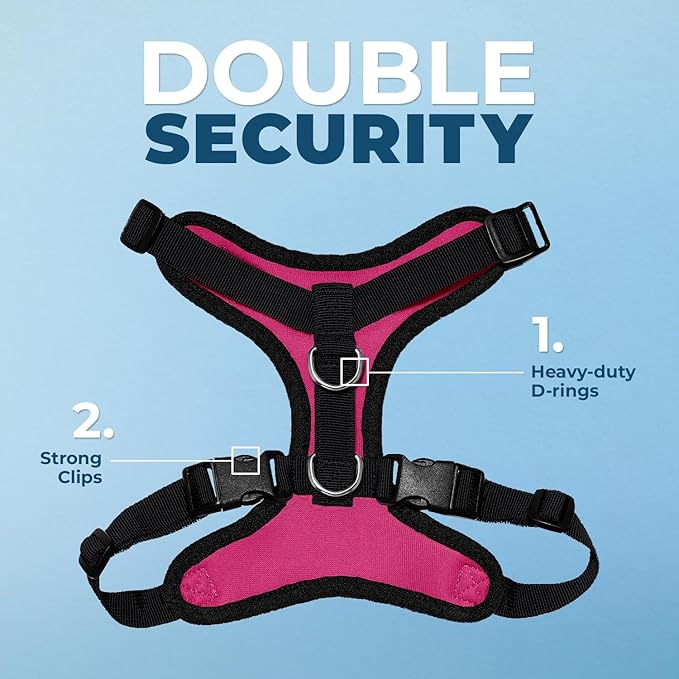 Voyager Step-in Lock Dog Harness w Reflective Dog Leash Combo Set with Neoprene Handle 5ft - Supports Small, Medium and Large Breed Puppies/Cats by Best Pet Supplies - Fuchsia/Black Trim, XL
