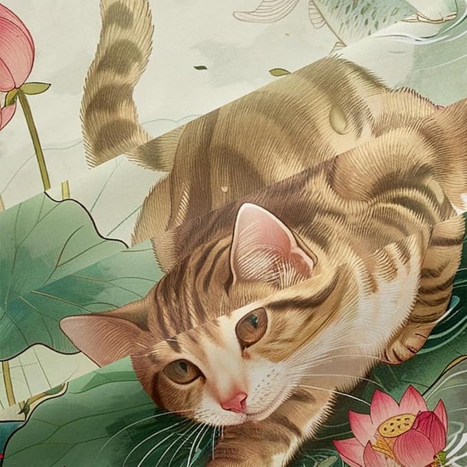 Aesthetic Summer Painting Comforter Set Queen Size Kids Rustic Floral Bedding Set with Kawaii Kitten Comforter Modern Bedroom Decor Bedding Set