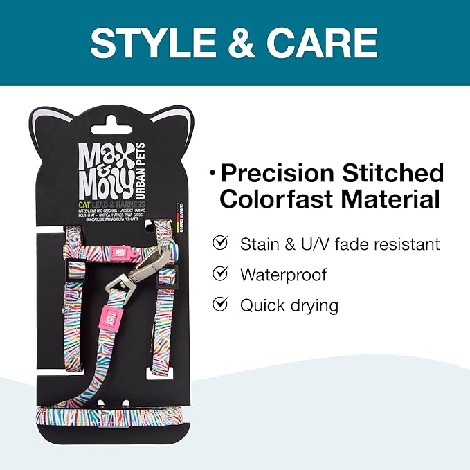Max and Molly Adjustable Cat Harness and Leash Set - Escape-Proof Cat Harness with Leash for Outdoor Walking and Exploring - (Magic Zebra)