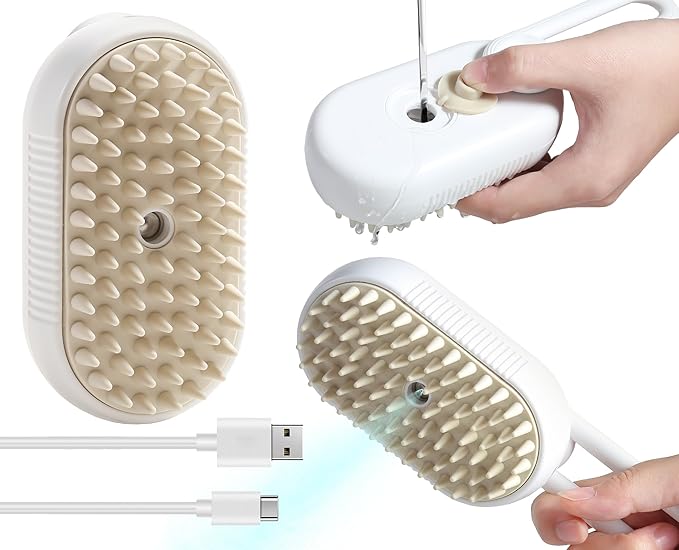 3 in 1 Steamy Hair Brush with Steamer - Suitable for Cats, Dogs, and All Pets (white)