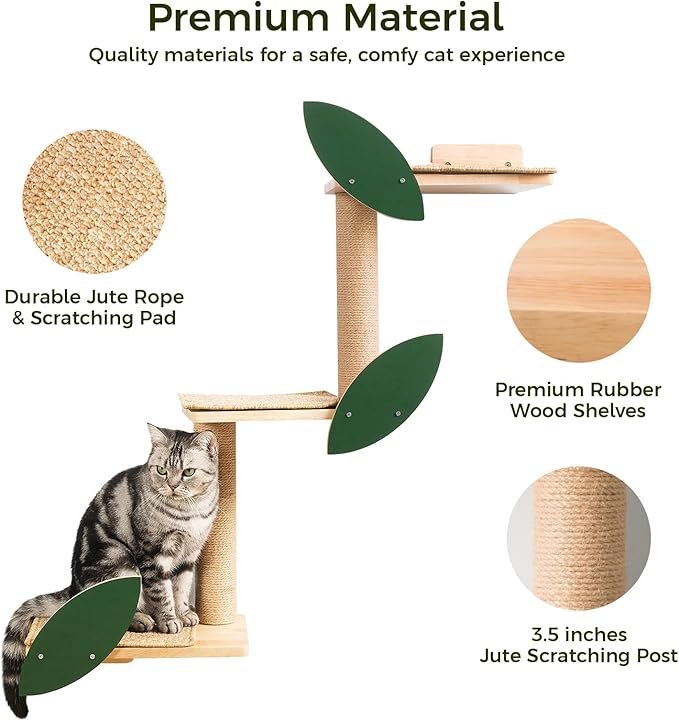 Meowoou Cat Wall Shelves Cat Scratching Post Wall Mounted Perch, 3 in 1 Cat Steps Wall Jungle Platform Supplies Suit for Cats Climb Play Scratch Nap