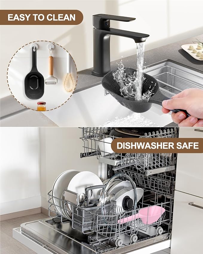 3PCS Dog Food Scoop, 1 Cup Plastic Pet Food Scoop with Measuring Lines 1/2 Cup and 1 Cup for Dogs, Cats, Birds and Rabbits (Grey,Black and White)