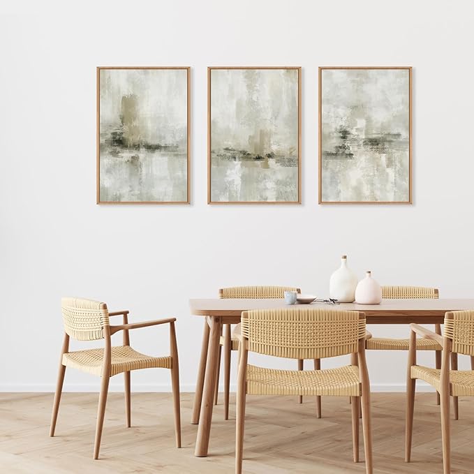 Ausril Large Minimalist Textured Framed Canvas Wall Art Set, Neutral Abstract Wall Decor, Modern Beige Gray Wall Painting, Brown and White Art Print for Living Room, Bedroom, Office 16" × 24" × 3