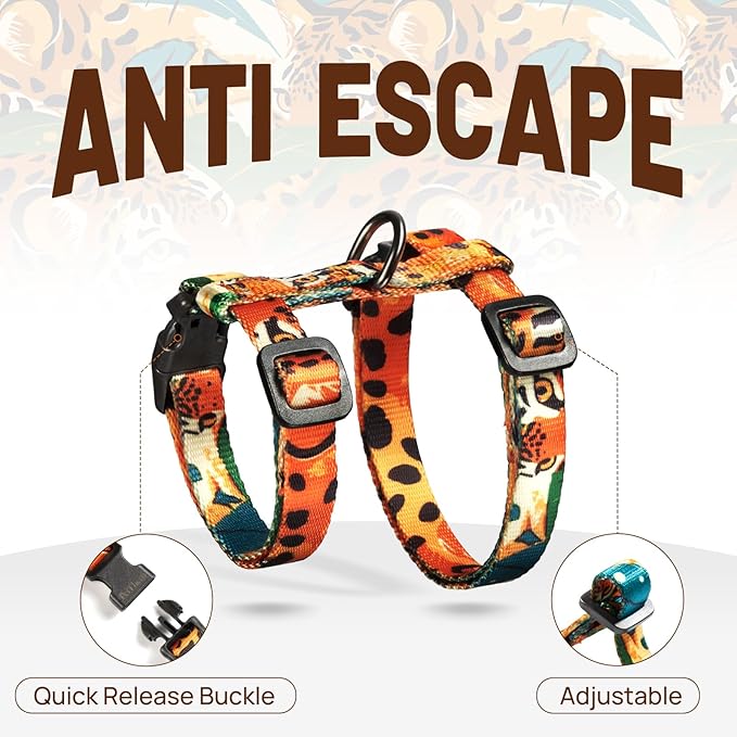 Cat Harness and Leash Set - Escape Proof Vest Harness for Cat, Comfortable Soft Lightweight, Easy Adjustable Cat Collar Harness for Small Medium Large Cats (King of The Jungle)