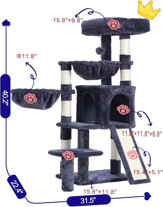 Cat Tree for Small Cats/Kitten, Cat Tower with condo, 2 Baskets, Platform, Scratch Board, Cat Scratching Posts for Indoor Cats, Smoky Gray GCT003SG