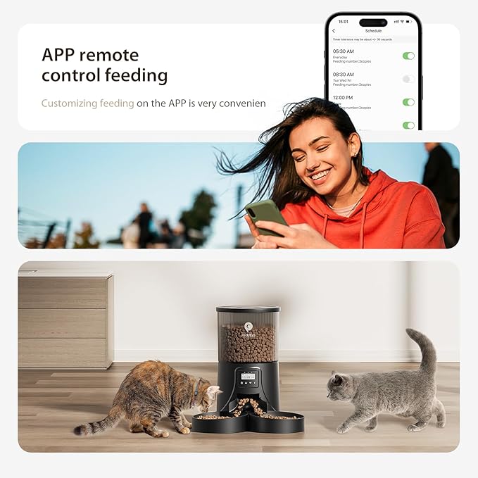 Automatic Cat Feeder for 2 Cats: 2.4Ghz WiFi Smart APP Remote Control- Timer Food Dispenser 1-10 Meals Per Day- Auto Pet Feeder for Cats and Small Dog Indoor- Dual Power& Detachable Clean
