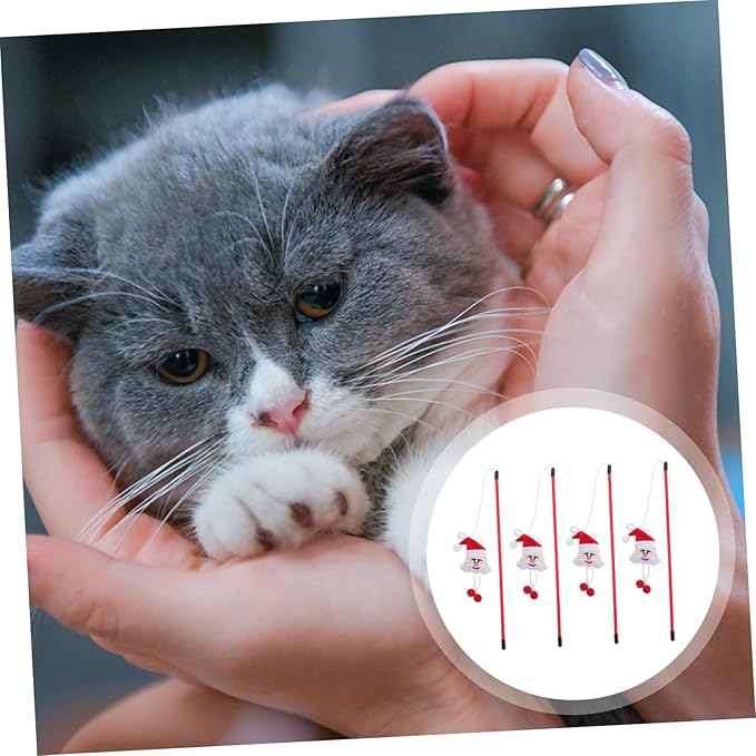 4Pcs Cat Santa Clause Interactive Toy Funny Teaser Stick for Cats Random Training for Engaging Play and Exercise