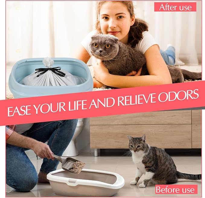 84 Count Sifting Cat Litter Box Liners with Holes Extra Large Cat Litter Bags Jumbo Thick Pan Liners with Drawstring, 36 x 18 Inch