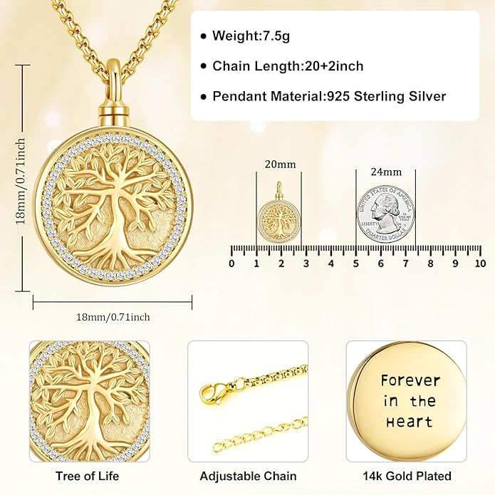 Aniu Cremation Jewelry for Ashes S925 Sterling Silver Urn Necklace Memorial Necklace for Human Ashes of Loved Ones Keepsake Pendant for Men Women