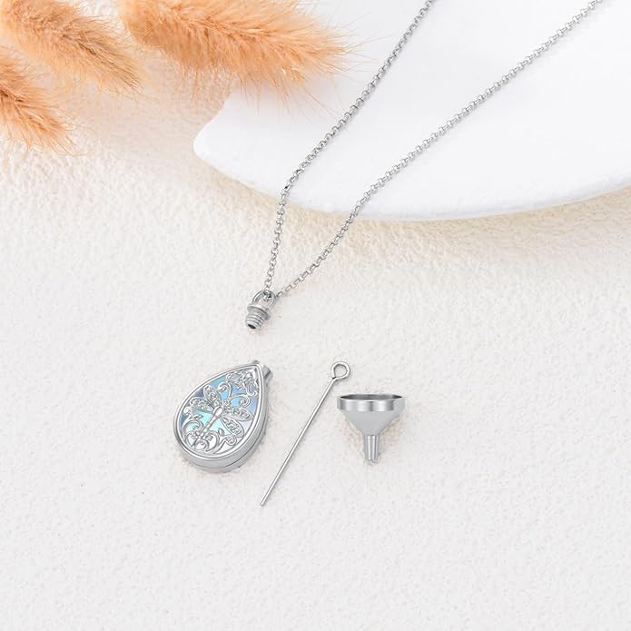 Animal Crystal Urn Necklace For Ashes Sterling Silver Butterfly Dragonfly Bee Phoenix Peacock Hummingbird Fox Angel Wing Pentagram Pentacle Cremation Necklace Heart Teardrop Urn Holder Necklaces For Women Memorial Jewelry