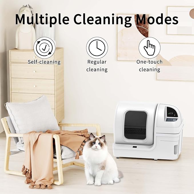 Automatic Cat Litter Box Self Cleaning - UPFAS 100L Extra Large Cat Litter Box with APP Control & Safe Alert & Smart Health Monitor, Odor Removal Cat Litter Box for Multiple Cats, White