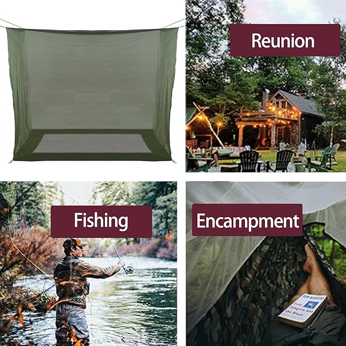 Aventik No-See-Um Premium Rectangular Camping Mosquito Net, The Ultra-Fine Mesh Olive-Green Easy to Carry&Easy Installation for Double Bed, Hammocks or Camping Use (82x65x69in/208x165x175cm)