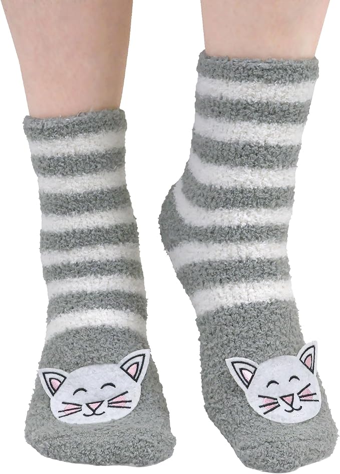 BambooMN Super Soft Warm Cute Women's Animal Non-Slip Fuzzy Fluffy Crew Winter Home Socks