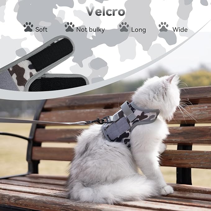 Tactical Cat Harness and Leash for Walking Escape Proof Breathable Mesh Fabric, City Camo, Medium, Adjustable Cat Walking Jackets, Padded Stylish Cat Vest
