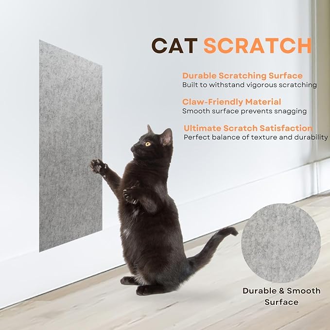 Cat Scratch Mat (Grey, 5-Pack, 9.8''*18.8''), Furniture Protector from Cats Scratching, Strong Self-Adhesive Backing for Easy and Sturdy Application, Versatile for Cat Trees, Posts, and Beds