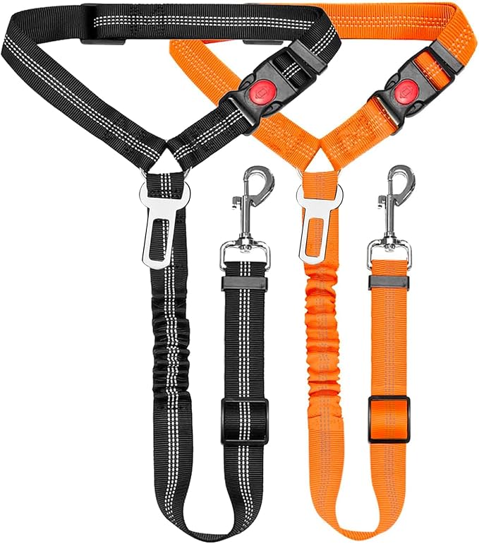 Removable Dog Seat Belt Harness for Car, 3 in 1 Pet Dog Car Seatbelt Leash, Retractable Restraint Secures to Vehicle Headrest & Adjustable Reflective Dog Seatbelt Tether