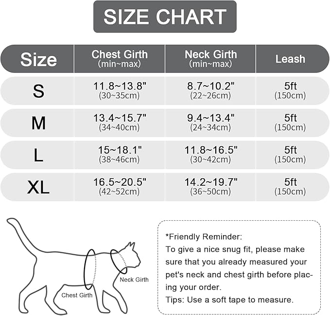 Cat Harness and Leash Set, Upgraded Escape Proof Adjustable Vest with Lead for Kitten Puppy Outdoor Walking, Soft Breathable Mesh Jacket with Reflective Strips for Dark Night, M, Gray