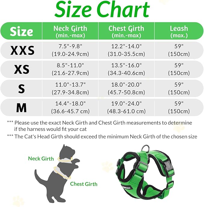rabbitgoo Cat Harness and Leash for Walking, Escape Proof Soft Adjustable Vest Harnesses for Cats, Easy Control Breathable Reflective Strips Jacket, Grass Green, XXS