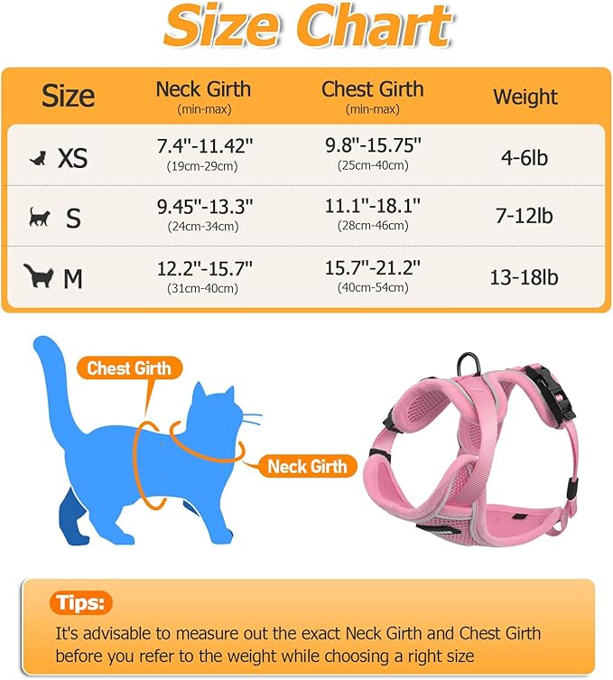Halypet Cat Harness and Leash Set [MAX Safety 4th-Gen Upgrade] Escape Proof Adjustable Cat Leash Comfortable Soft Vest Easy to Wear Kitten Harness with Reflective Strip for Cats Walking, M Pink