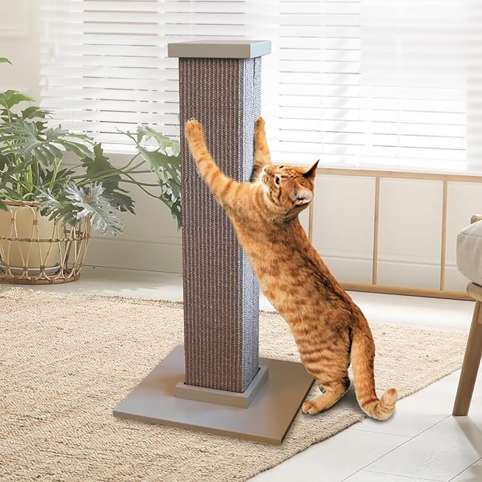 SmartCat Ultimate Scratching Post – Gray, Large 32 Inch Tower - Sisal Fiber, Simple Design - For All Cats