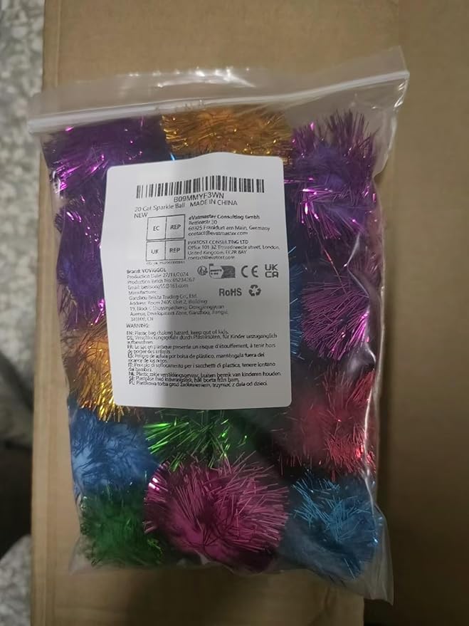 20 Pack 2 Inches Cat Sparkle Balls for Cats Large Size, Glitter Pom Poms Fuzzy Cat Balls Tinsel Balls for Cats Kitten Indoor Assorted Color Random
