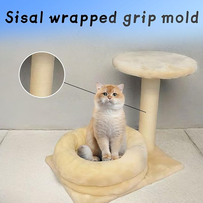 Cat Grabbing Post with Interactive Plush Mouse Toy Comes with a Cozy Private cat Bed Perfect for Kittens and Small to Medium Cats.