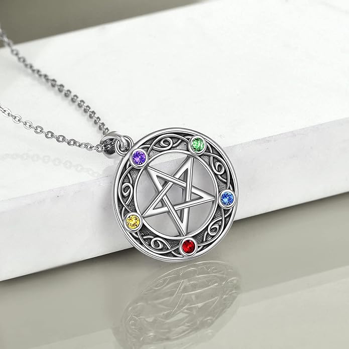 AOBOCO Cat Necklace Sterling Silver Bat Black Cat Quartz Cat Necklace Ghost Pumpkin Pentagram Witch Pendant Necklace Halloween Gifts for Women