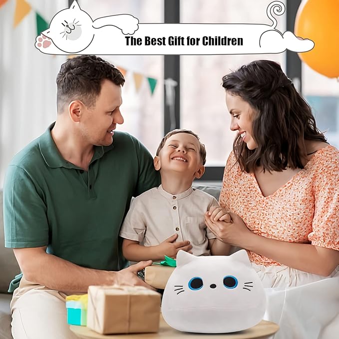 16” White Cat Plush Toys, Cute Cat Pillow Soft Baby Plushies for Kids, Cat Stuffed Animals Kawaii Plush Toys Gift for Boys Girls (White, 16 Inch)